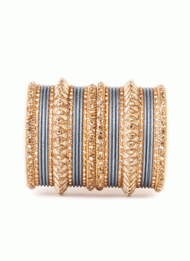 Modest Gold and Grey Alloy Gold Rodium Polish Bangles For Party