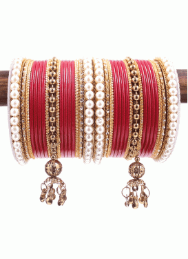Modest Gold and Red Beads Work Gold Rodium Polish Bangles