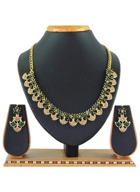 Modest Gold Rodium Polish Beads Work Necklace Set For Ceremonial