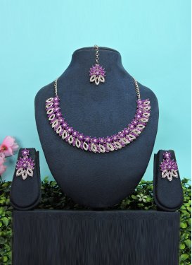 Modest Silver Rodium Polish Purple and White Necklace Set