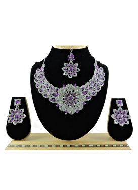 Modest Stone Work Purple and Silver Color Necklace Set