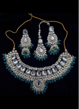 Modest Teal and White Necklace Set For Festival