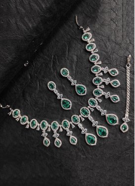 Modest Teal and White Stone Work Necklace Set For Bridal