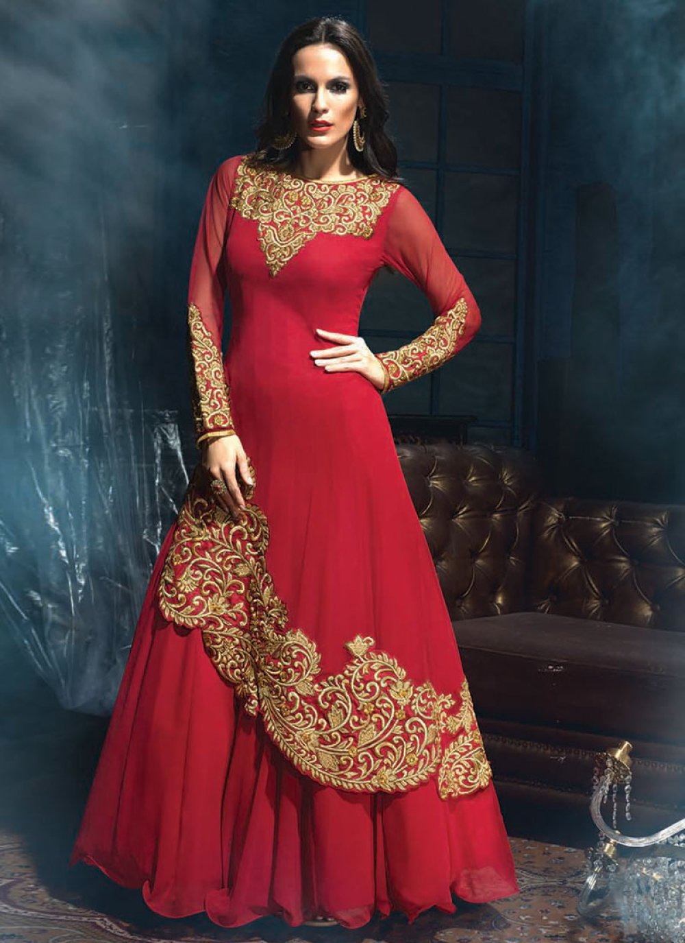 Double layered outlet churidar kameez