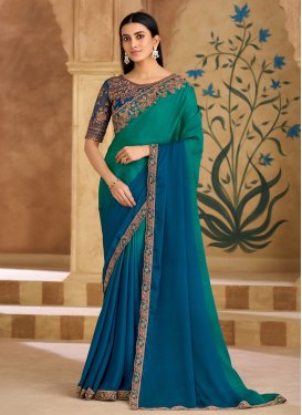 Multi Colour Chiffon Traditional Saree with Embroidered Work for Festival