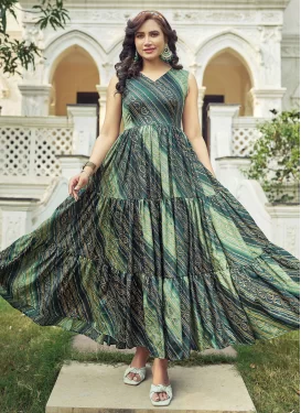 Multi Colour Chinon Bandhani Print Work Designer Gown for Women