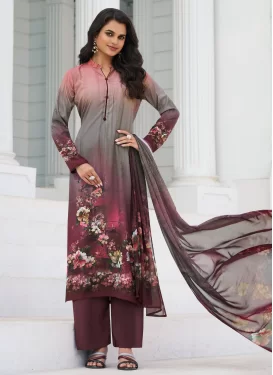 Multi Colour Crepe Silk Digital Print Work Straight Suit for Women