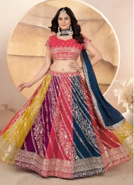 Multi Colour Georgette Designer Lehenga Choli with Embroidered Work for Festival