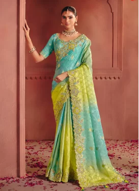 Multi Colour Jacquard Silk Embroidered Work Trendy Saree for Women