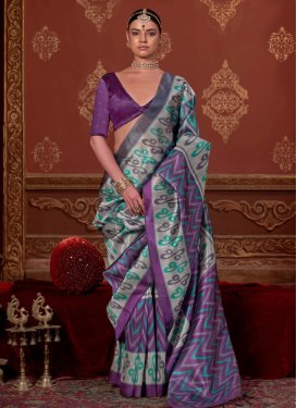 Multi Colour Silk Blend Digital Print Work Classic Saree for Women