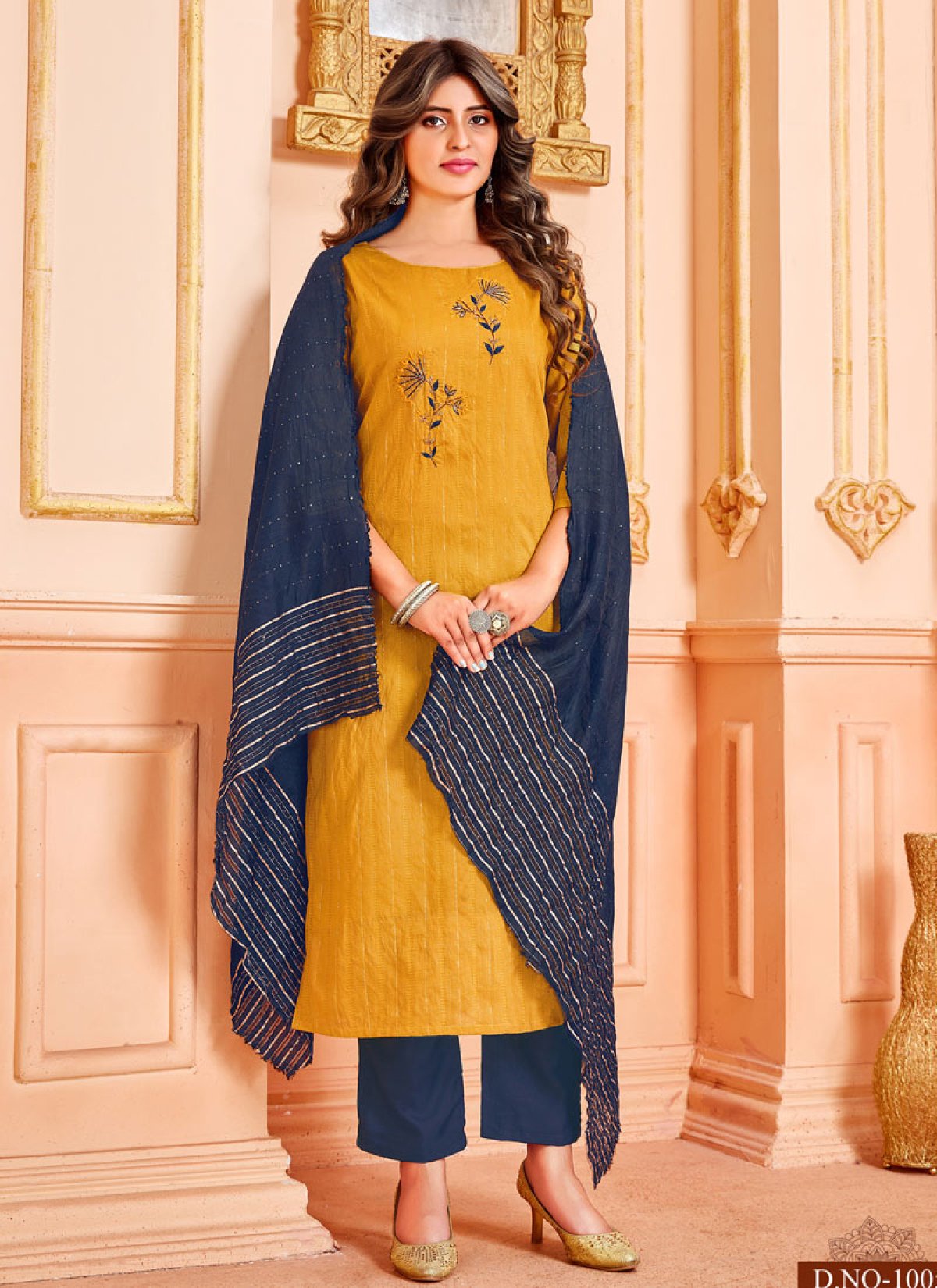 mustard and navy blue dress Buy Inddus Mustard Yellow Woven Stylised Dress Material With Navy Blue  Woven Jacket at Amazon.in