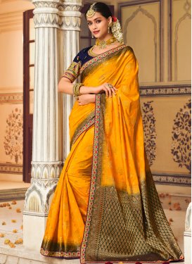 Mustard and Navy Blue Traditional Designer Saree
