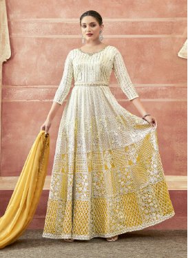 Mustard and Off White Georgette Readymade Anarkali Suit
