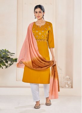 Mustard and Off White Readymade Salwar Suit For Festival