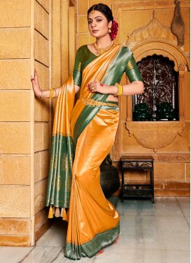 Mustard and Olive Woven Work Designer Contemporary Saree