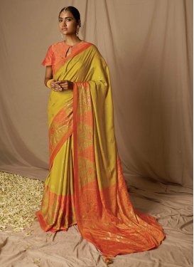 Mustard and Orange Woven Work Designer Contemporary Saree