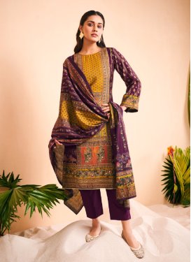 Mustard and Purple Maslin Pant Style Designer Salwar Kameez
