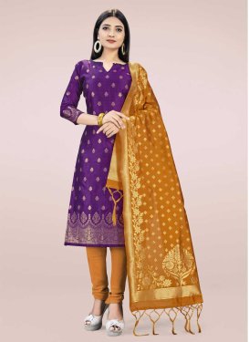 Mustard and Purple Woven Work Trendy Churidar Salwar Kameez