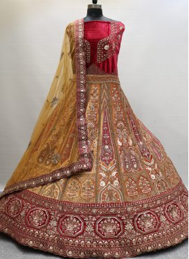 Mustard and Red A Line Lehenga Choli For Bridal