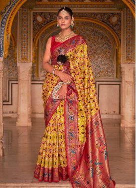Mustard and Red Contemporary Style Saree