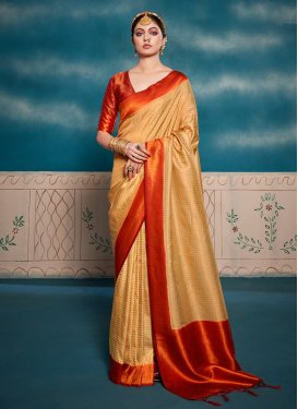 Mustard and Red Designer Contemporary Style Saree