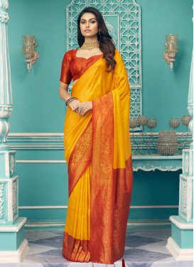 Mustard and Red Designer Traditional Saree