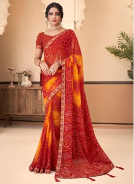 Mustard and Red Faux Chiffon Traditional Designer Saree