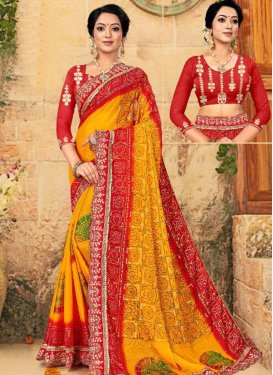 Mustard and Red Traditional Designer Saree For Ceremonial