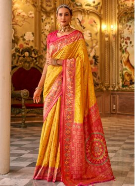 Mustard and Rose Pink Banarasi Silk Trendy Classic Saree