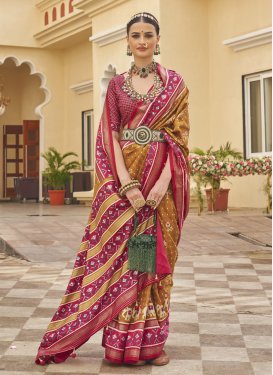 Mustard and Rose Pink Designer Traditional Saree For Ceremonial