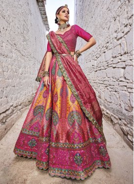 Mustard and Rose Pink Embroidered Work Banarasi Silk Designer Classic Lehenga Choli