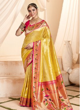 Mustard and Rose Pink Woven Work Designer Traditional Saree
