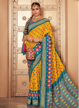 Mustard and Teal Designer Contemporary Style Saree