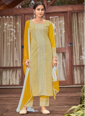 Mustard and White Readymade Designer Salwar Suit For Ceremonial