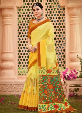 Mustard and Yellow Floral Work Traditional Designer Saree