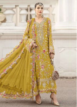 Mustard Chiffon Pakistani Suit with Embroidered Work for Ceremonial