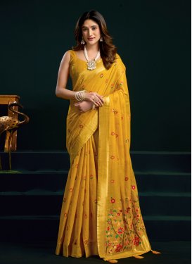 Mustard Cotton Silk Classic Saree with Woven Work for Ceremonial