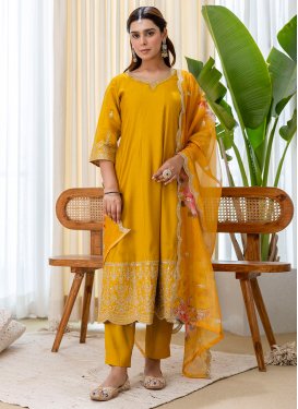 Mustard Silk Blend Embroidered Work Readymade Salwar Suit for Women
