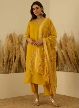 Mustard Silk Blend Embroidered Work Readymade Salwar Suit for Women