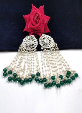 Mystic Alloy Green and White Beads Work Earrings