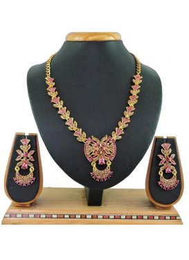 Mystic Beads Work Gold and Hot Pink Gold Rodium Polish Necklace Set