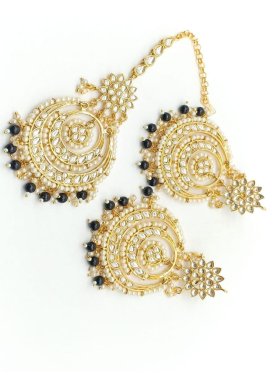 Mystic Black and White Gold Rodium Polish Beads Work Earrings Set