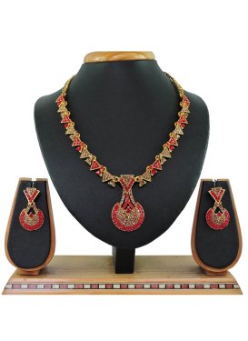 Mystic Gold and Red Alloy Gold Rodium Polish Necklace Set For Ceremonial