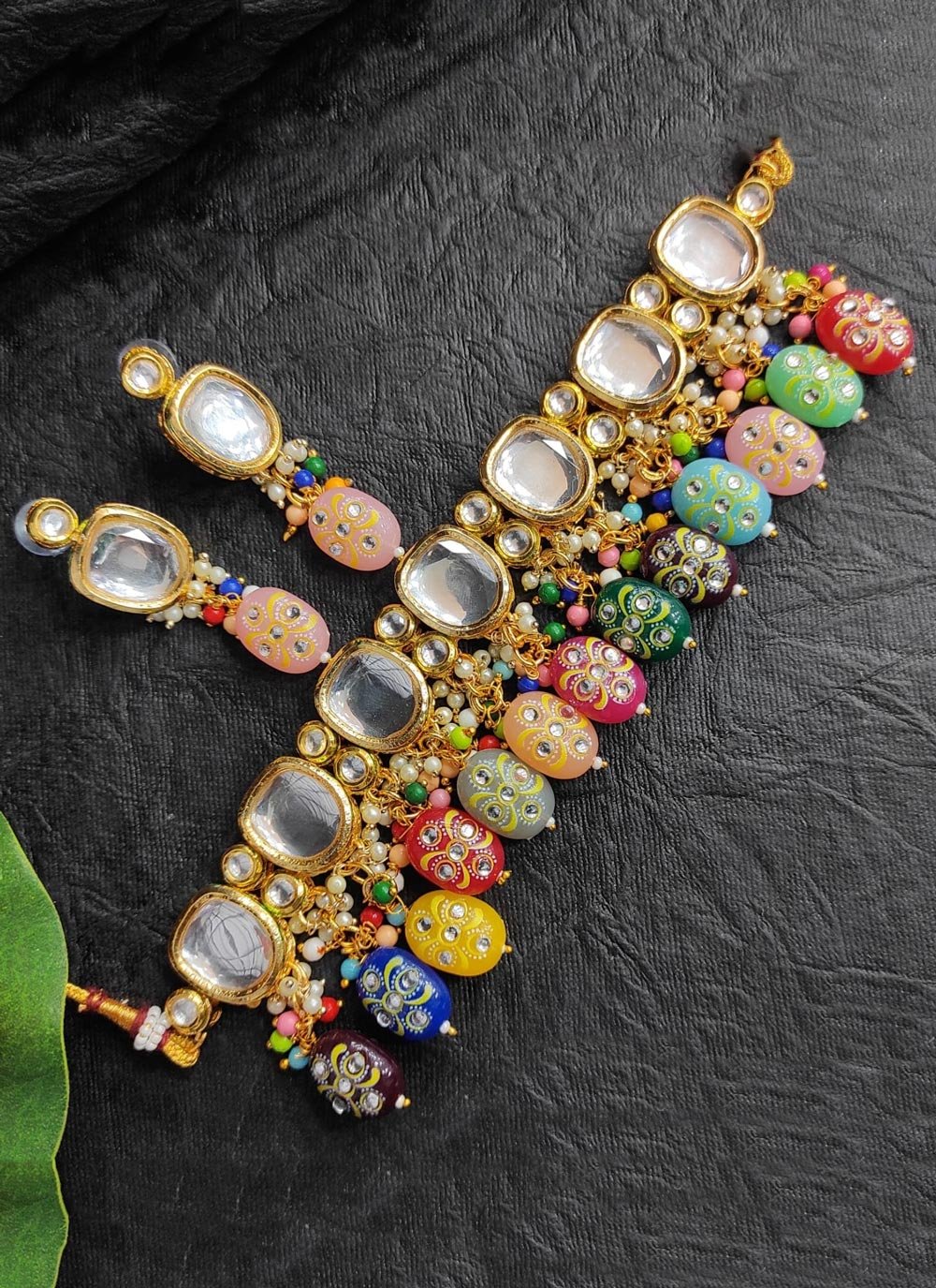 Mystic Gold Rodium Polish Alloy Beads Work Necklace Set