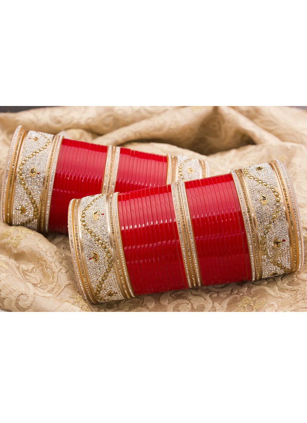 Mystic Gold Rodium Polish Stone Work Gold and Red Bangles for Bridal
