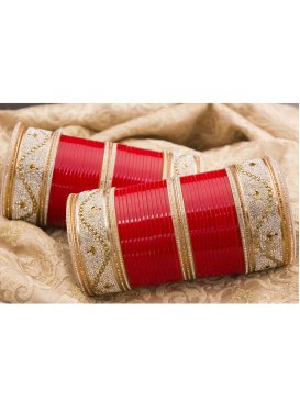 Mystic Gold Rodium Polish Stone Work Gold and Red Bangles for Bridal