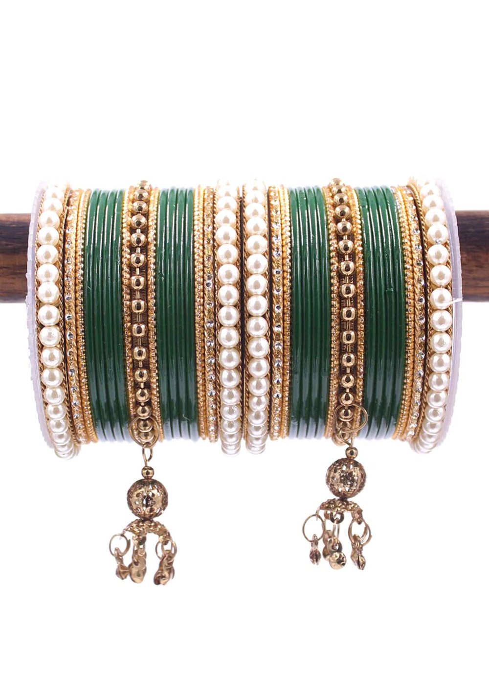 Mystic Green and Off White Alloy Bangles For Ceremonial