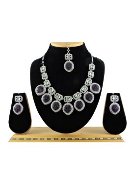 Mystic Purple and White Stone Work Necklace Set For Festival