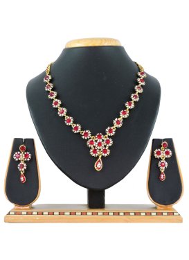 Mystic Red and White Stone Work Necklace Set