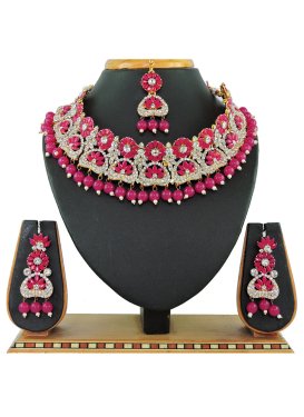 Mystic Rose Pink and White Alloy Necklace Set For Festival